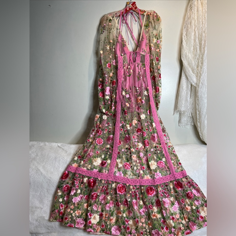 For Love & Lemons Luna Embroidered Bouquet Floral Maxi Dress M - Picture 6 of 10